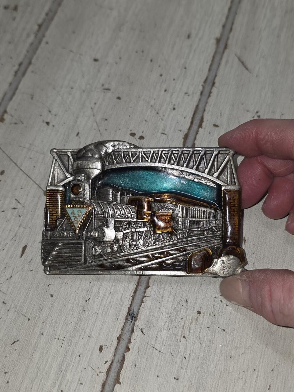 Vtg 1983 Bergamot Brass Works Belt Buckle Train Locomotive Steam Engine Enamel